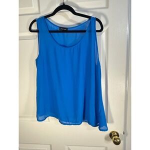 Spense Women's Blue Sleeveless Tank Top Sheer Layered Flowy Top